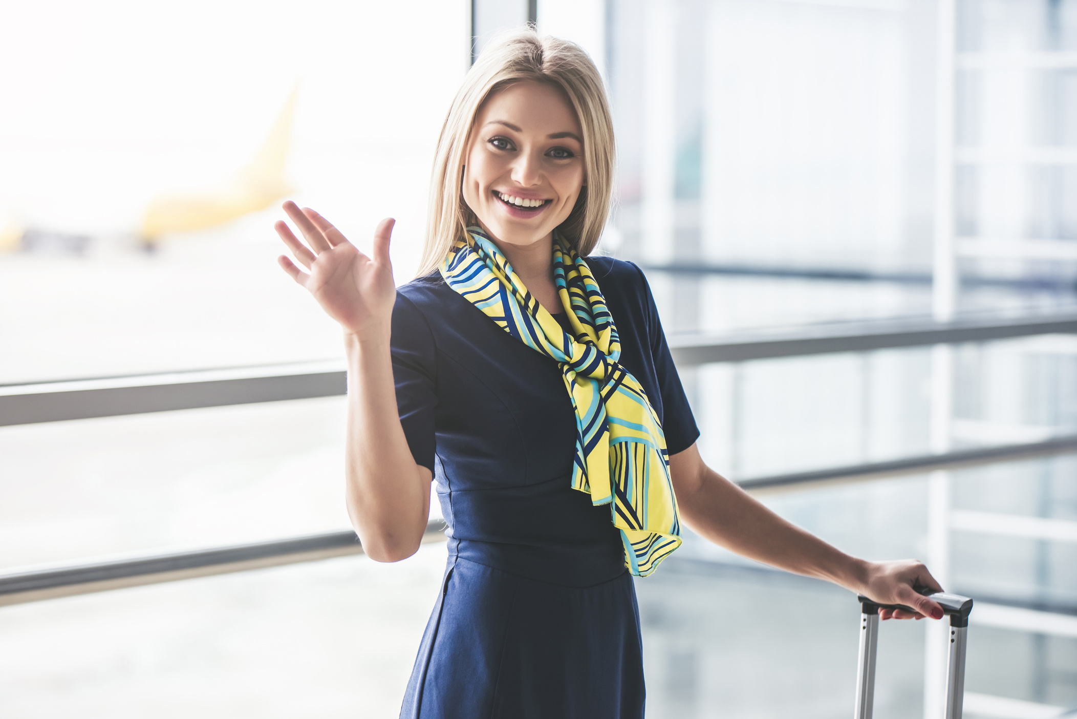 Flight attendant in airport. Cabin crew